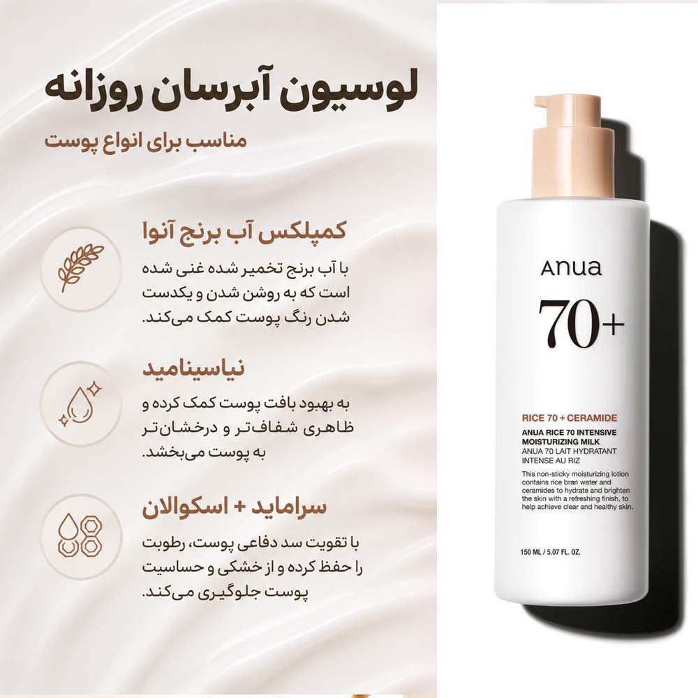 لوسیون شیری برنج و سراماید آنوا Anua (مرطوب کننده و روشن کننده)