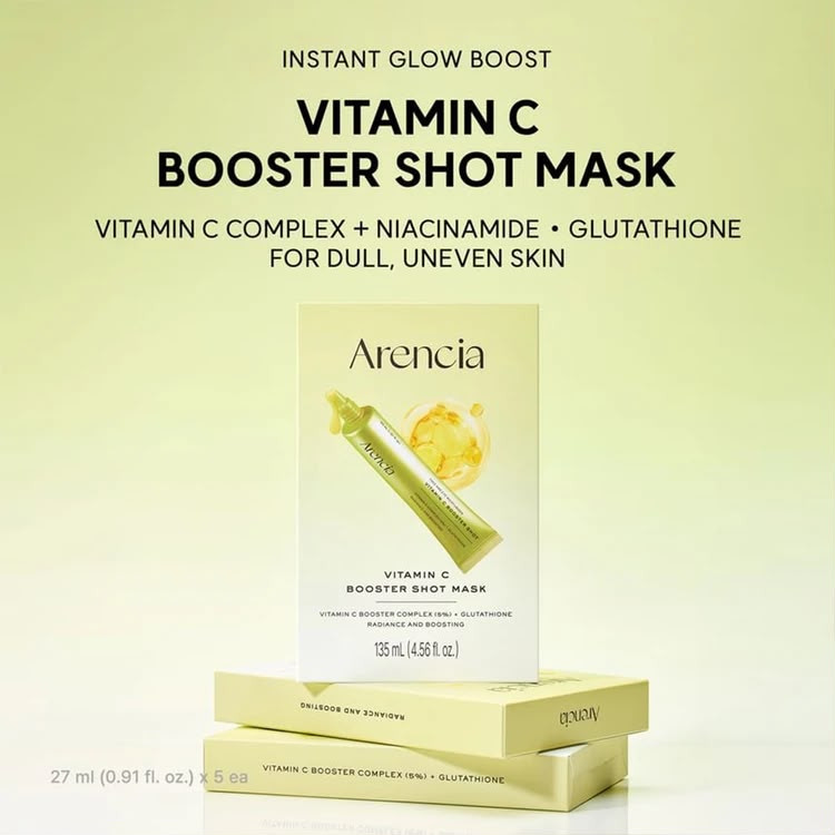 ماسک ورقه ای شفاف کننده ویتامین سی آرنسیا مدل Booster Shot پک 5 عددیم